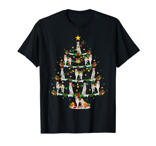 Borzoi Dog Xmas Lights Santa Borzoi Christmas Tree T-Shirt for Men Women Kids