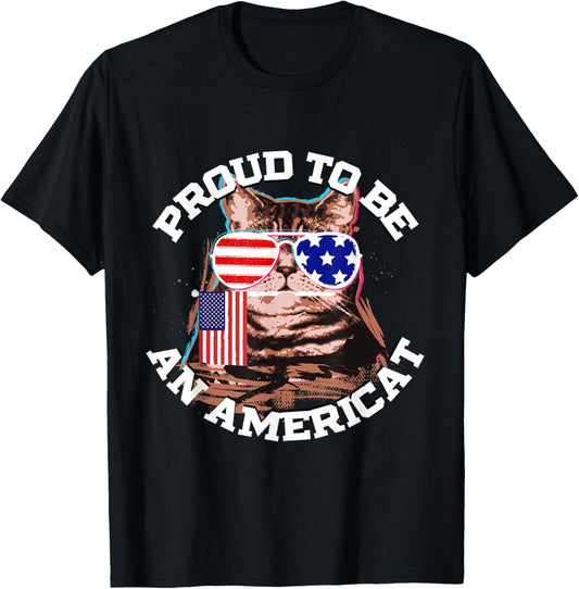 4th of July Cat American Flag Glasses T-Shirt