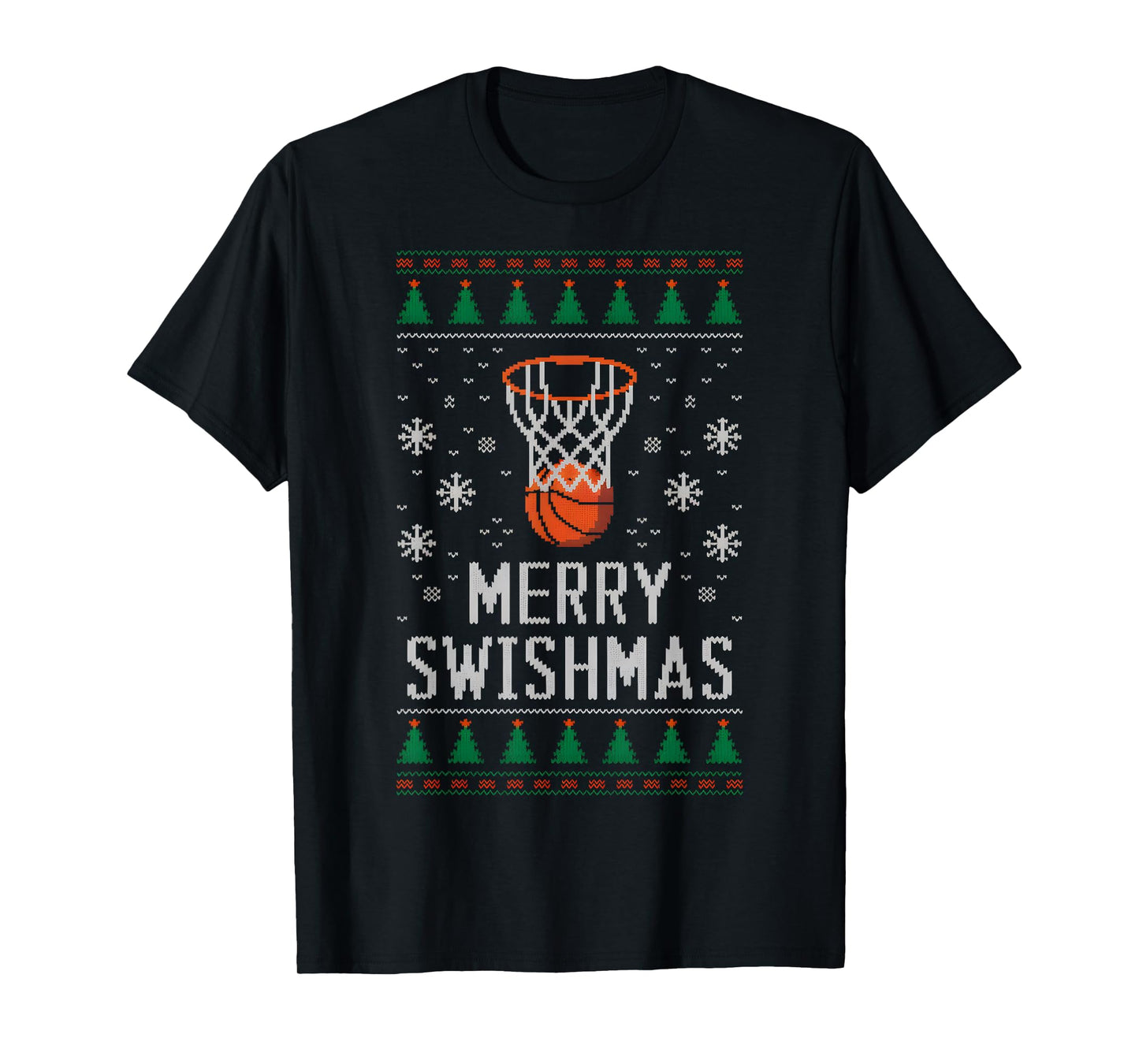 Merry Swishmas X-Mas Basketball Ugly Christmas Sweater Style T-Shirt