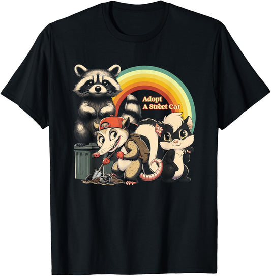 Adopt A Street Cat Rainbow Opossum Raccoon Skunk Vintage T-Shirt