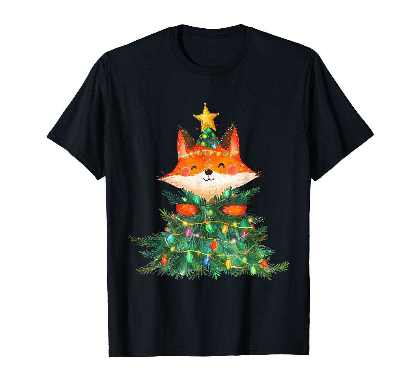 Fox Christmas Tree Pajamas Girls Boys Xmas Lights T-Shirt