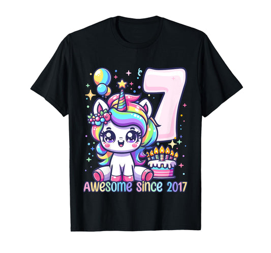 Kids Unicorn 7th Birthday 7 Year Old Unicorn Party Girls Outfit T-Shirt