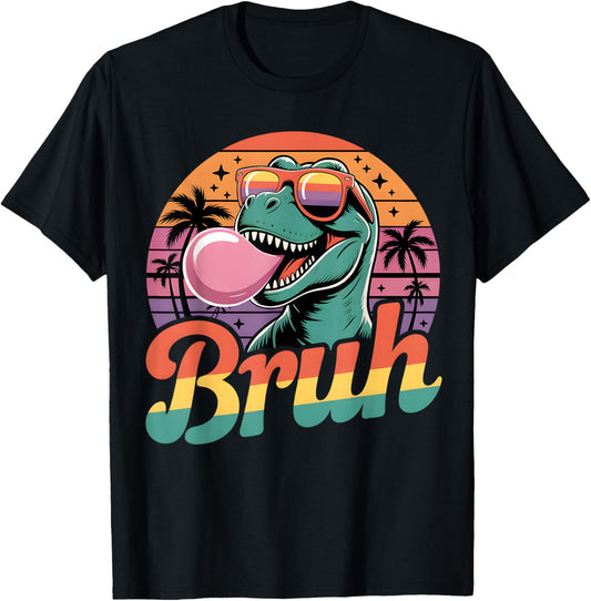 Bruh Funny Dinosaur T-Rex Retro Sunset Men Women Kids Teens T-Shirt