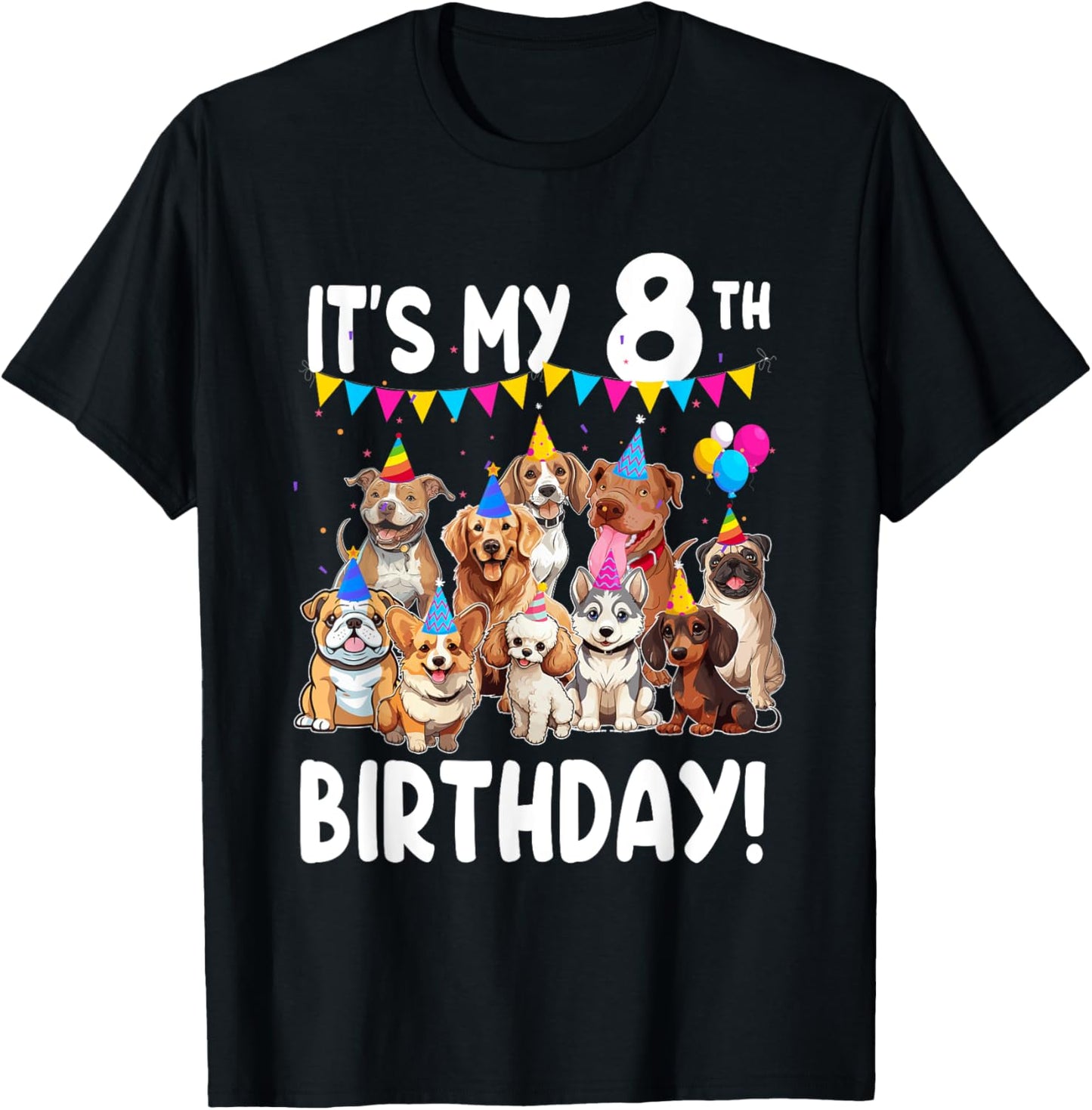 It's My 8th Birthday Dogs Lover Theme 8 Year Old T-Shirt