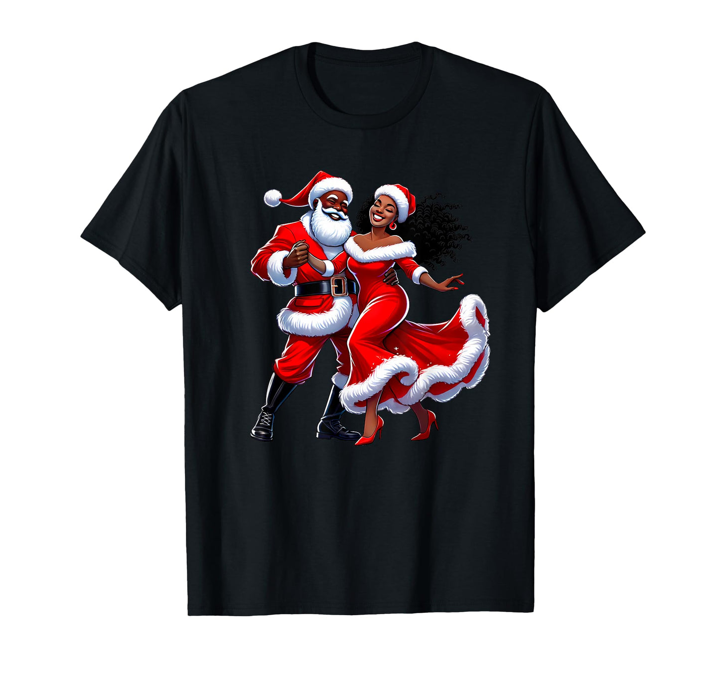 Christmas African Santa Mrs Claus Dancing African American T-Shirt