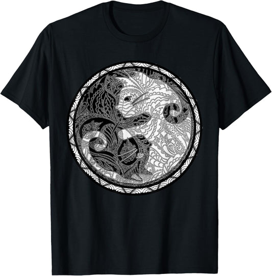 Yin Yang Cats Paisley Print T Shirt T-Shirt