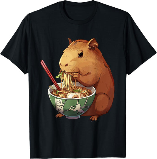 Cute Kawaii Capybara Eating Japanese Ramen Noodles Anime T-Shirt