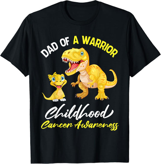 Dad Of A Warrior Dinosaur Childhood Cancer Awareness Support T-Shirt