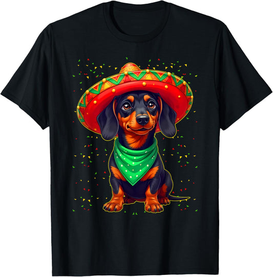 Funny Dachshund Dog With Sombrero Hat Cinco De Mayo Fiesta T-Shirt