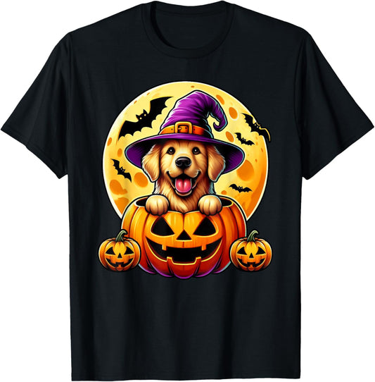 Halloween Golden Retriever Witch Hat Pumpkin Dog Lover T-Shirt
