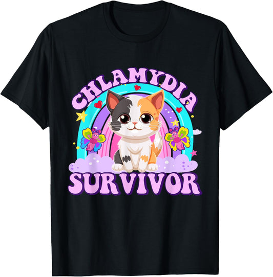 Chlamydia Survivor Cat Meme Funny Shirts for Men Adult Humor T-Shirt