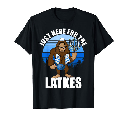 Just Here For The Latkes Hanukkah Bigfoot Boy Men T-Shirt
