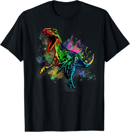 Colorful Retro Raptor Dinosaur Gear For Men, Women & Kids T-Shirt