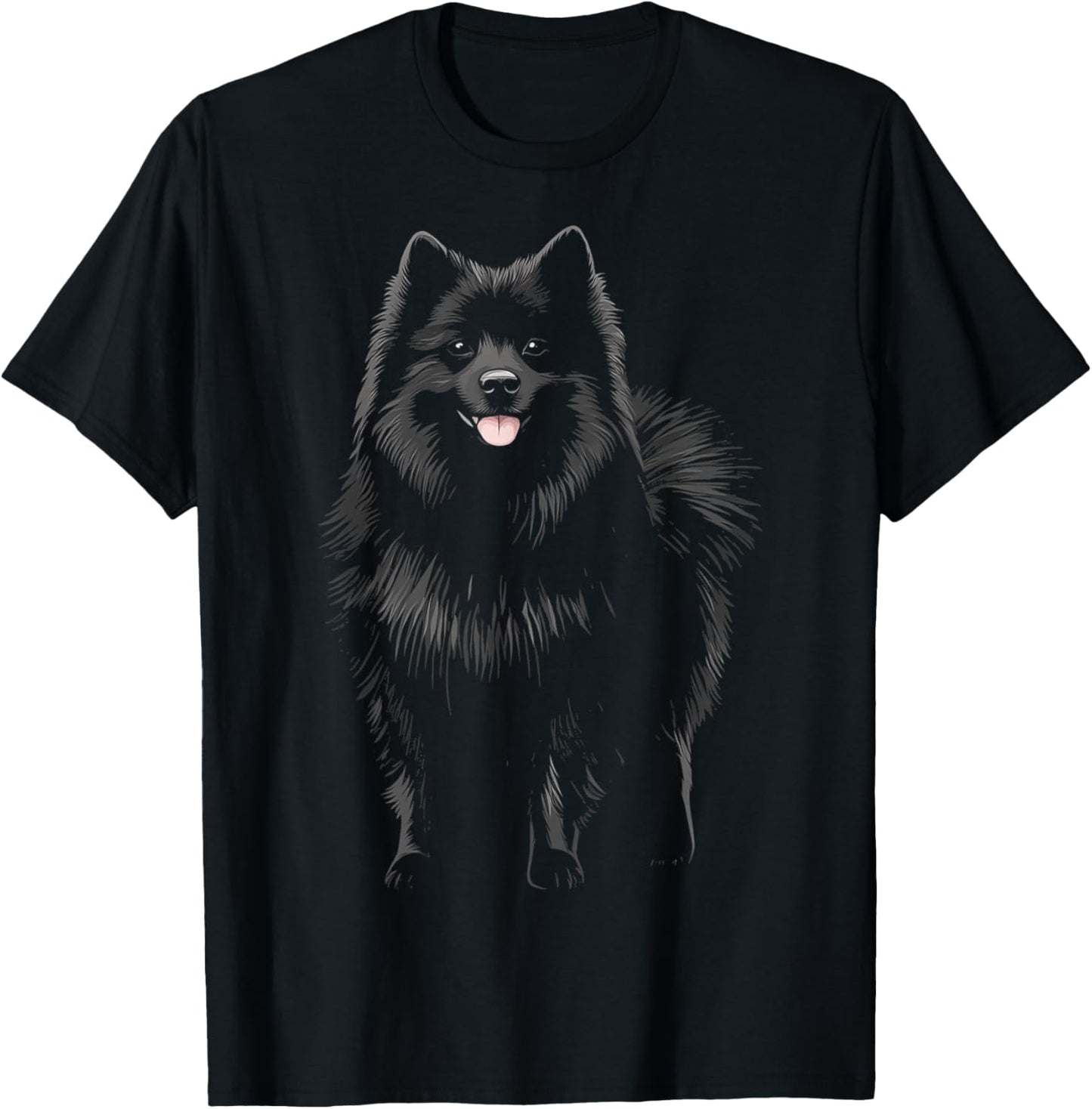 Keeshond Dog Graphic Pet Illustration Unisex Adults Kids T-Shirt, Black, Small, Short Sleeve