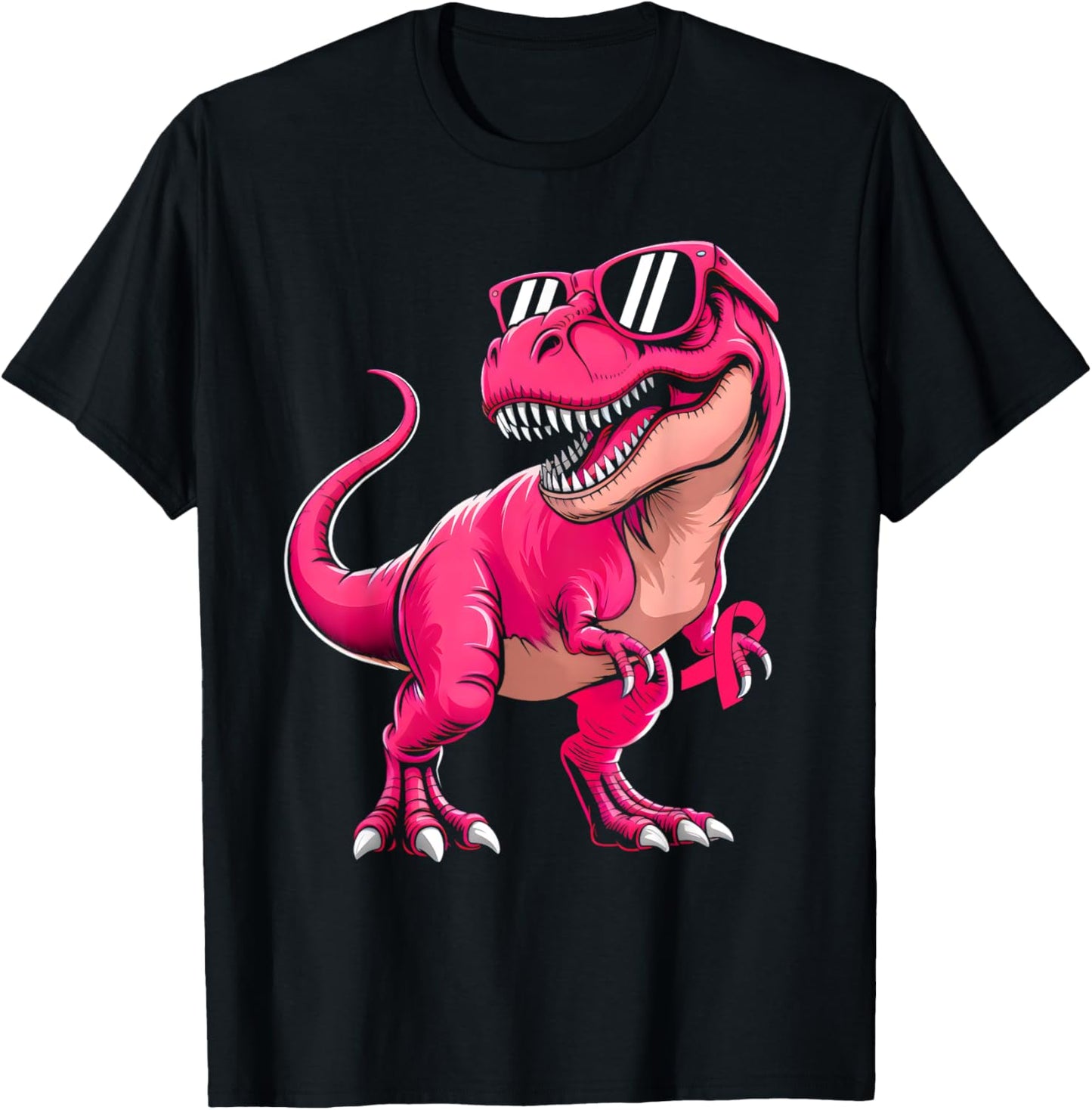 Breast Cancer Awareness Pink Ribbon Dinosaur T-rex Boys Kids T-Shirt