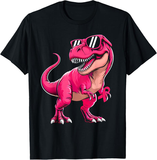 Breast Cancer Awareness Pink Ribbon Dinosaur T-rex Boys Kids T-Shirt