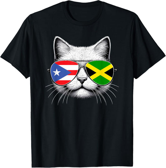 Puerto Rican Jamaican Flag Funny Cat Puerto Rico Jamaica T-Shirt