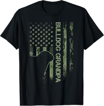 American Camo Flag Proud English Bulldog Grandpa Silhouette Men Women T-Shirt