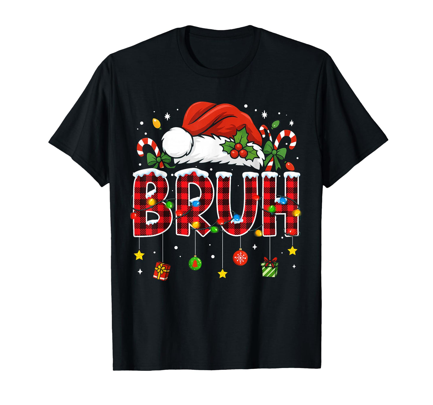 Bruh Funny Christmas Red Plaid Teens Boys Kids Xmas Pajamas T-Shirt