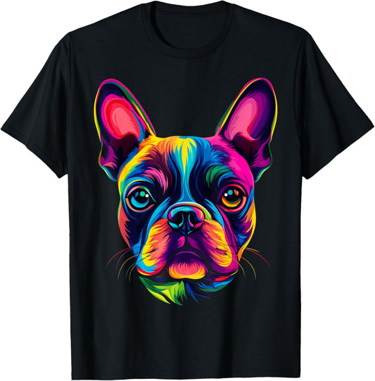Colorful Boston Terrier Face Cute Dog Lover Men Women Black T-Shirt