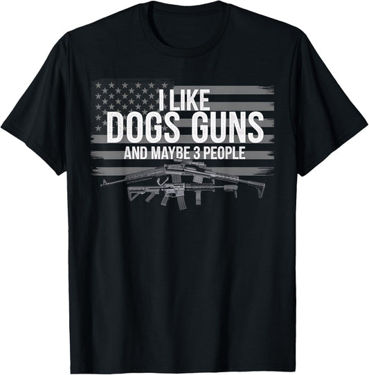 Dog Lover Gun Lover American Flag Design T-Shirt