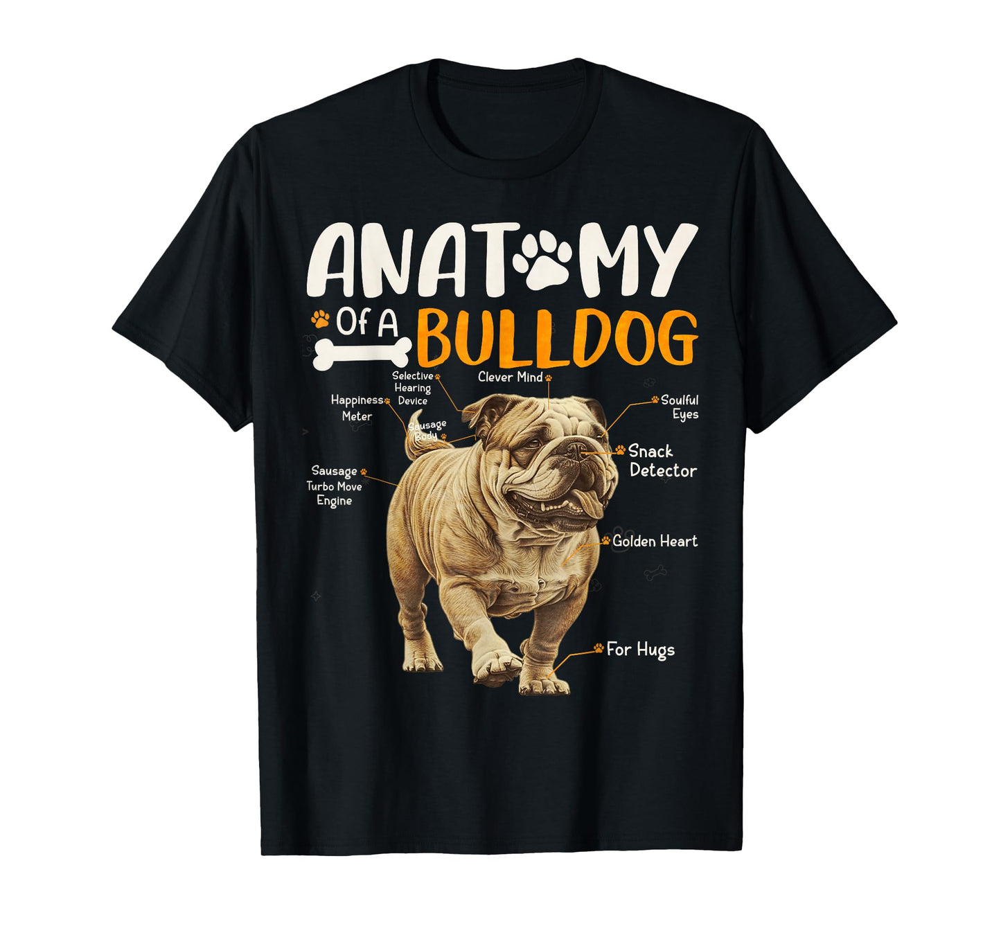 Vintage Anatomy Of A Bulldog Dog Funny Puppy Pet Lover T-Shirt
