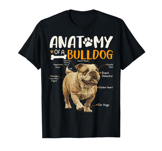 Vintage Anatomy Of A Bulldog Dog Funny Puppy Pet Lover T-Shirt