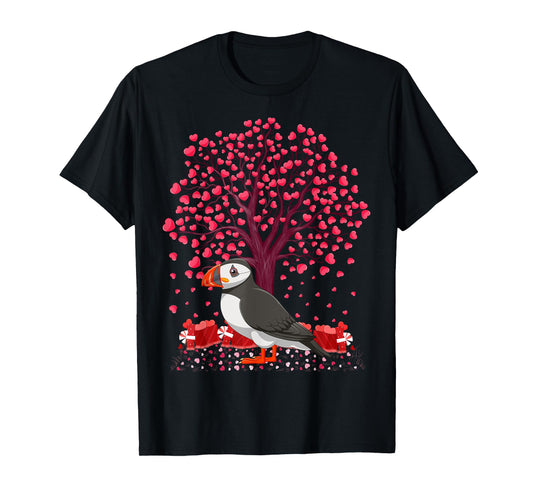 Puffin Bird Lover Heart Tree Puffin Valentine's Day T-Shirt
