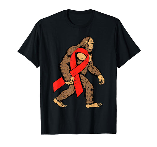 Blood Cancer Awareness Bigfoot Ribbon Red Support Men Boy T-Shirt