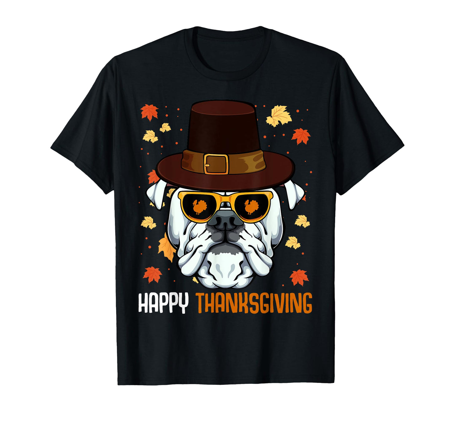 English Bulldog On Sunglasses Thanksgiving Day Dog Turkey T-Shirt