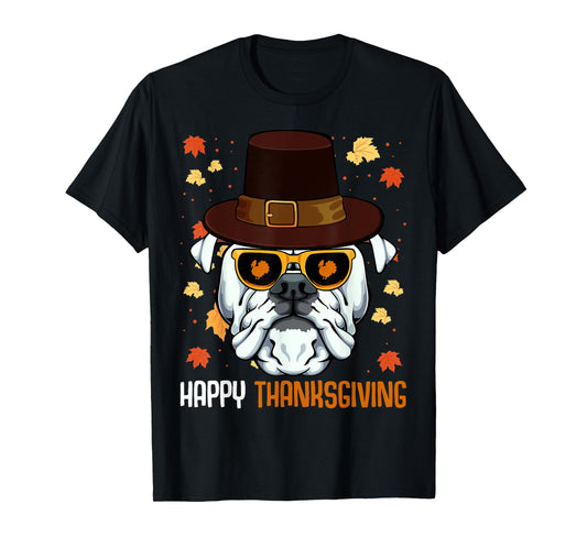 English Bulldog On Sunglasses Thanksgiving Day Dog Turkey T-Shirt