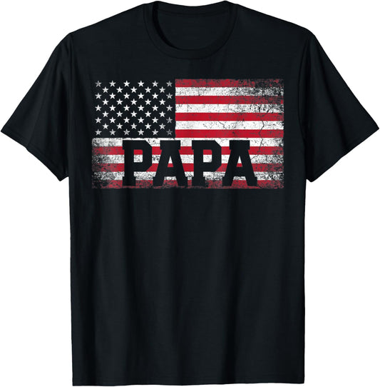 Mens Papa American Flag Father's Day 4th of July Grandpa T-Shirt