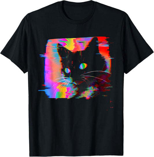 Psychedelic Weirdcore Cat Vaporwave Aesthetic Trippy T-Shirt