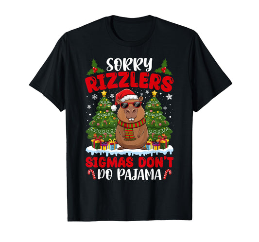Sigmas Don't Do Pajamas Funny Gen Alpha Christmas Capybara T-Shirt