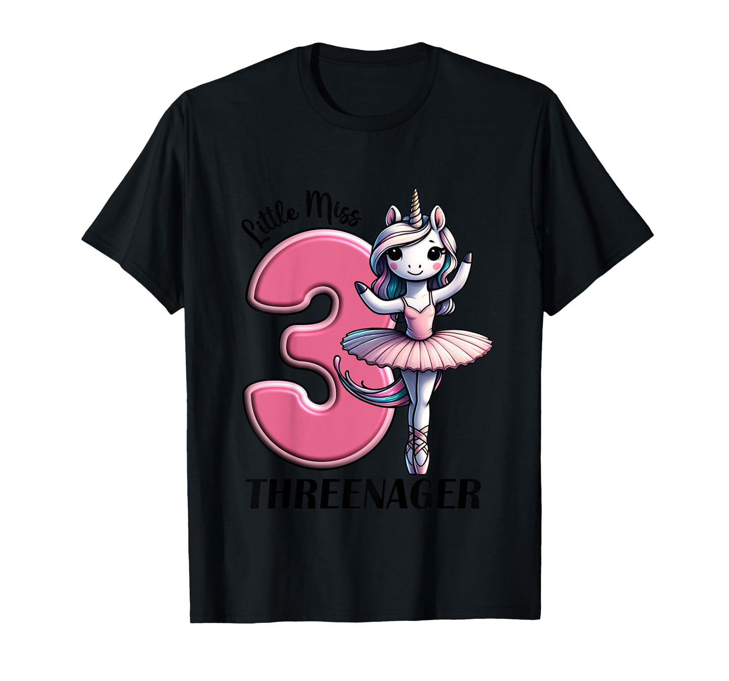 Kids Little Miss Threenager Three 3rd Birthday Girls 3 Years T-Shirt