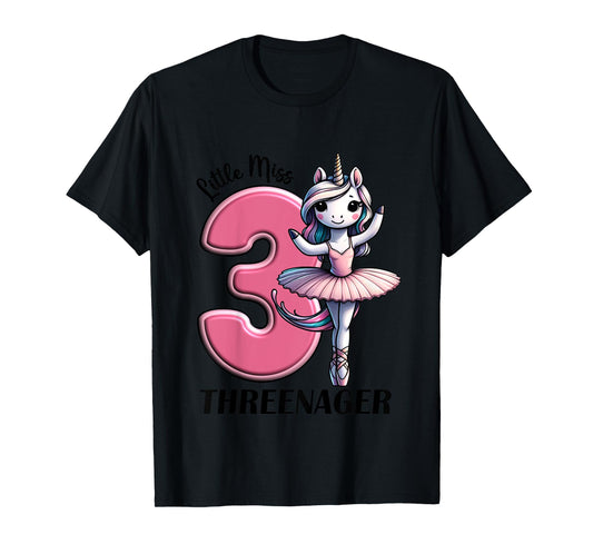 Kids Little Miss Threenager Three 3rd Birthday Girls 3 Years T-Shirt