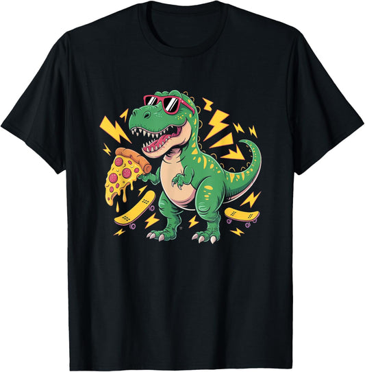 Funny Dino Pizza Party Birthday Skateboard - Skater Dinosaur T-Shirt