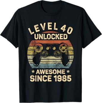 Level 40 Unlocked 40th Birthday 40 Year Old Gifts Gamer Bday T-Shirt