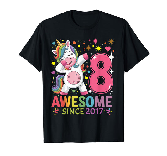8 Years Old Unicorn Dabbing 8th Birthday Unicorn Party Girls T-Shirt