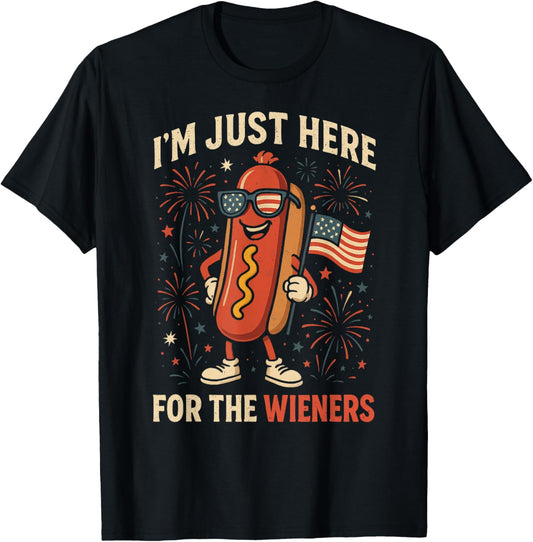 Vintage Hot Dog I'm Just Here For The Wieners 4TH of July T-Shirt