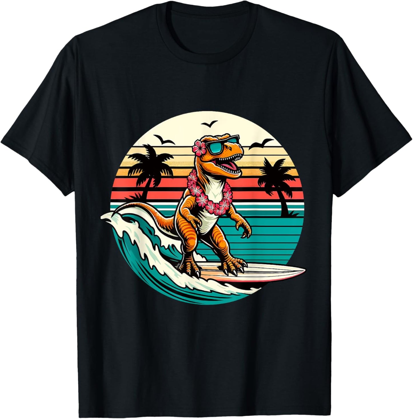 Funny Dinosaur Surfboard Beach Summer Surfing Trex Hawaiian T-Shirt