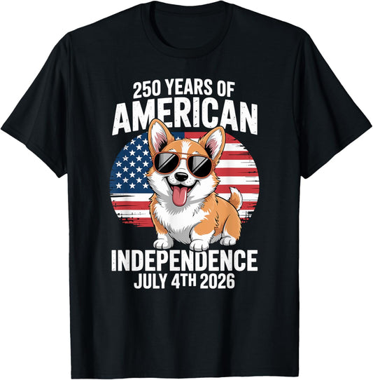 America 250th Birthday Us Flag 250 Years Corgi Dog T-shirt