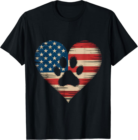 American Flag Dog and Cat Paw Patriotic 4th Of July T-Shirt