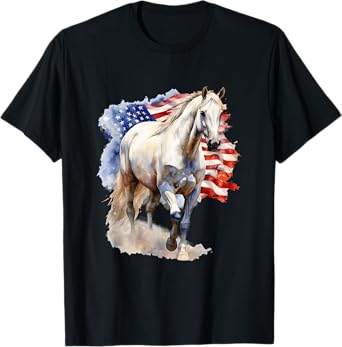 Horse American Flag 4th of July Vintage USA Patriotic Pride T-Shirt