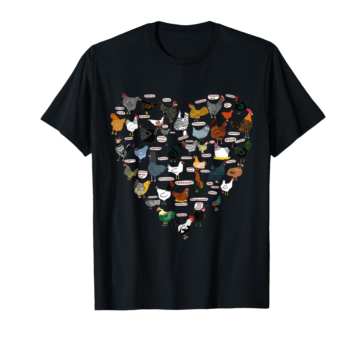 Funny Heart Design List Of Chicken Breeds T-Shirt