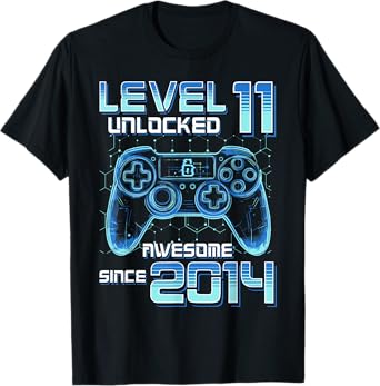 Level 11 Unlocked Video Game Party 11th Birthday Gamer Boys T-Shirt