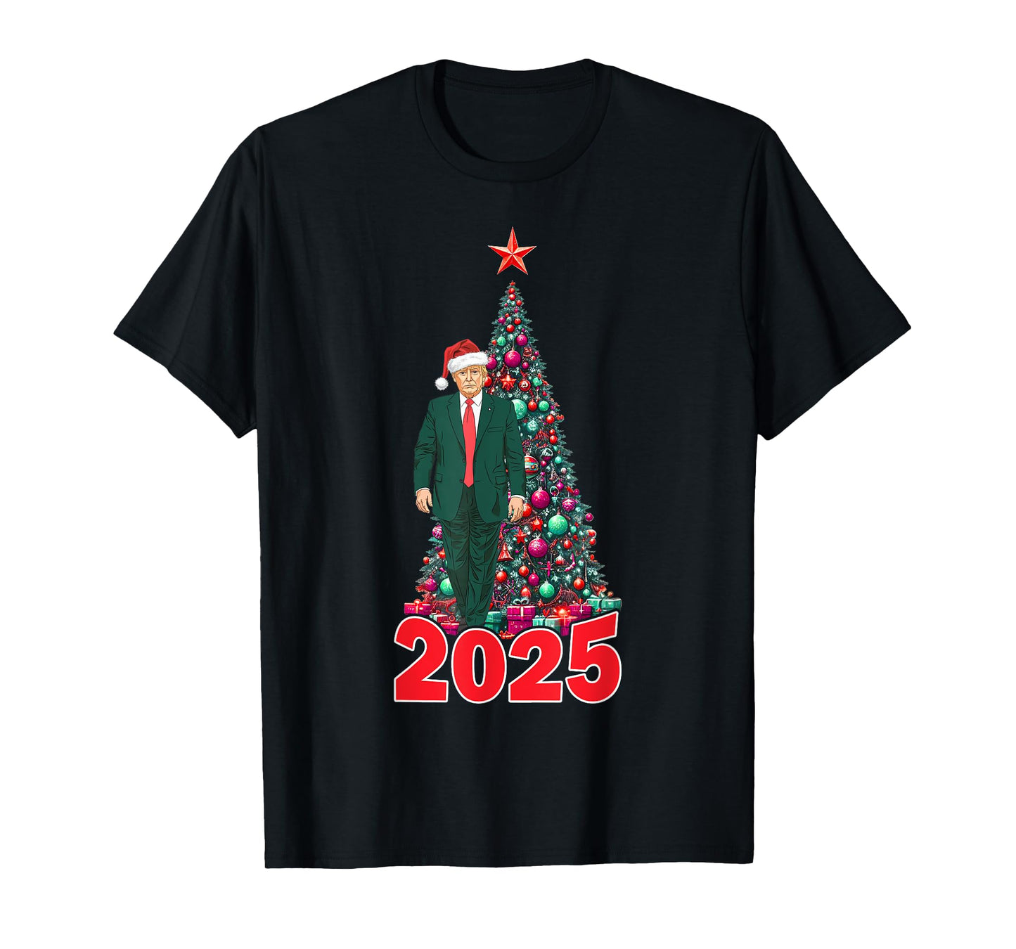 Funny Christmas Trump Santa 2025 Meme Xmas Tree Patriotic T-Shirt