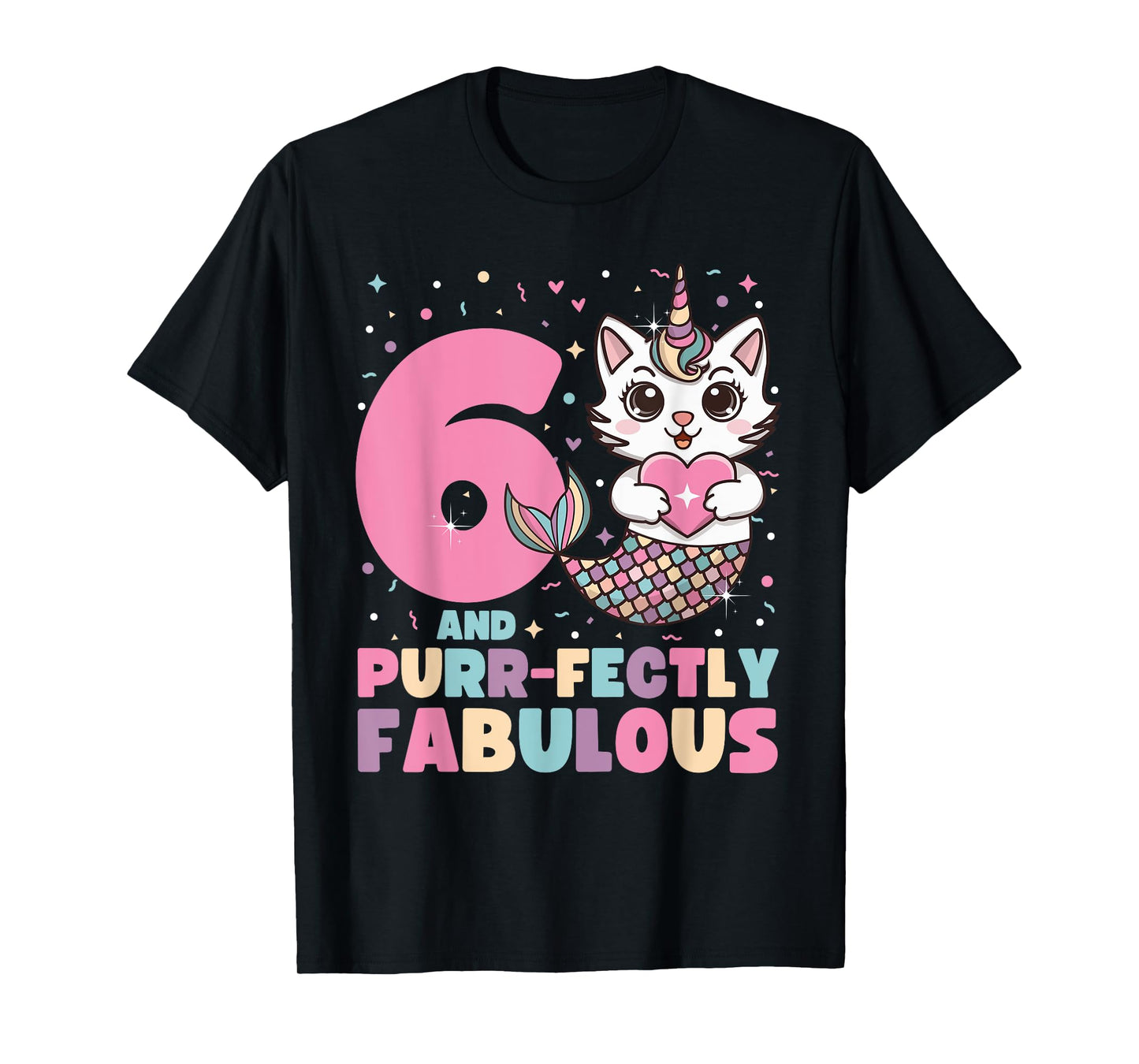 6th Birthday 6 Years Old Mermaid Unicorn Cat Girls Unicorn T-Shirt