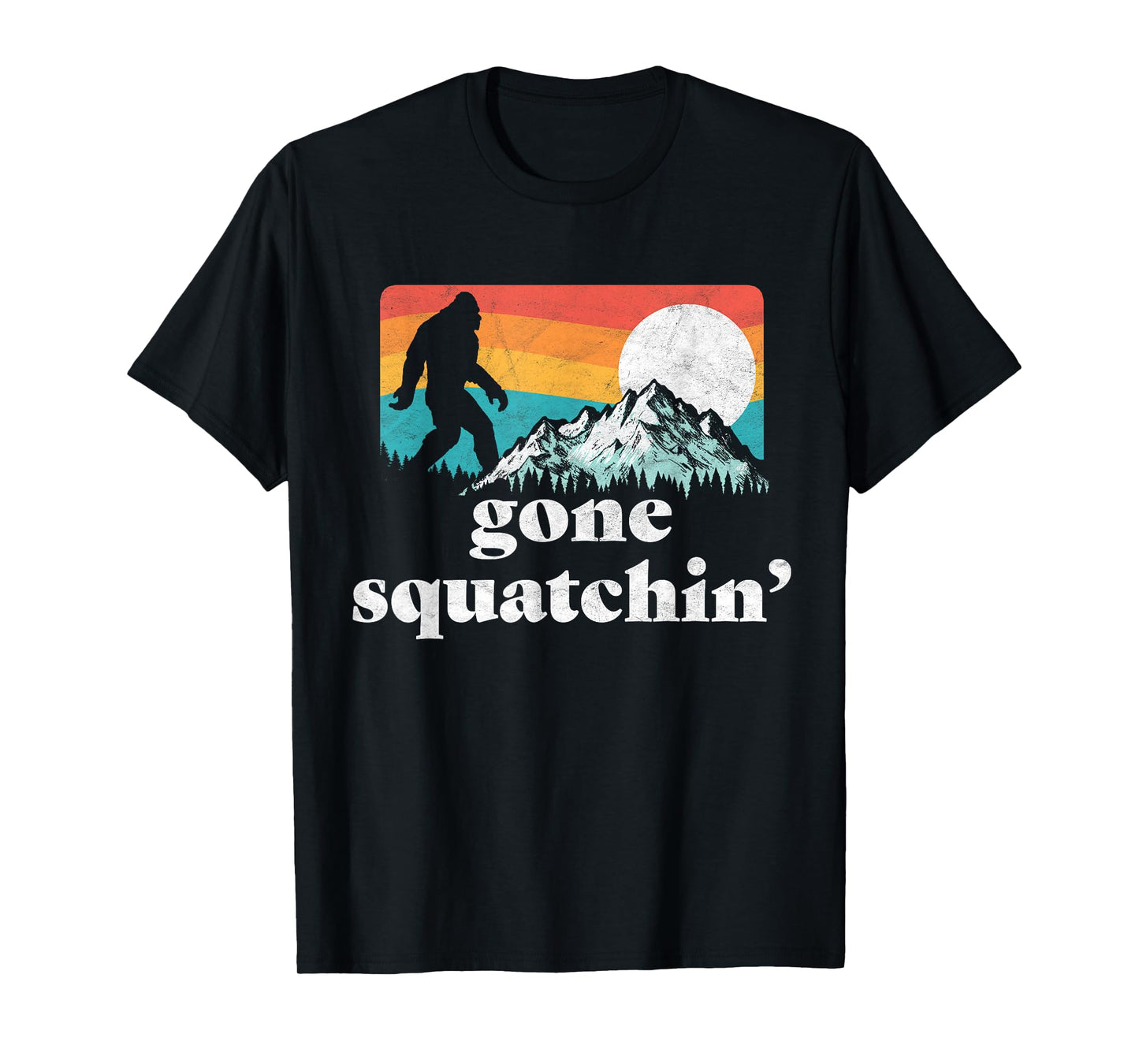 Gone Squatchin'! Funny Bigfoot Mountains Retro Graphic T-Shirt