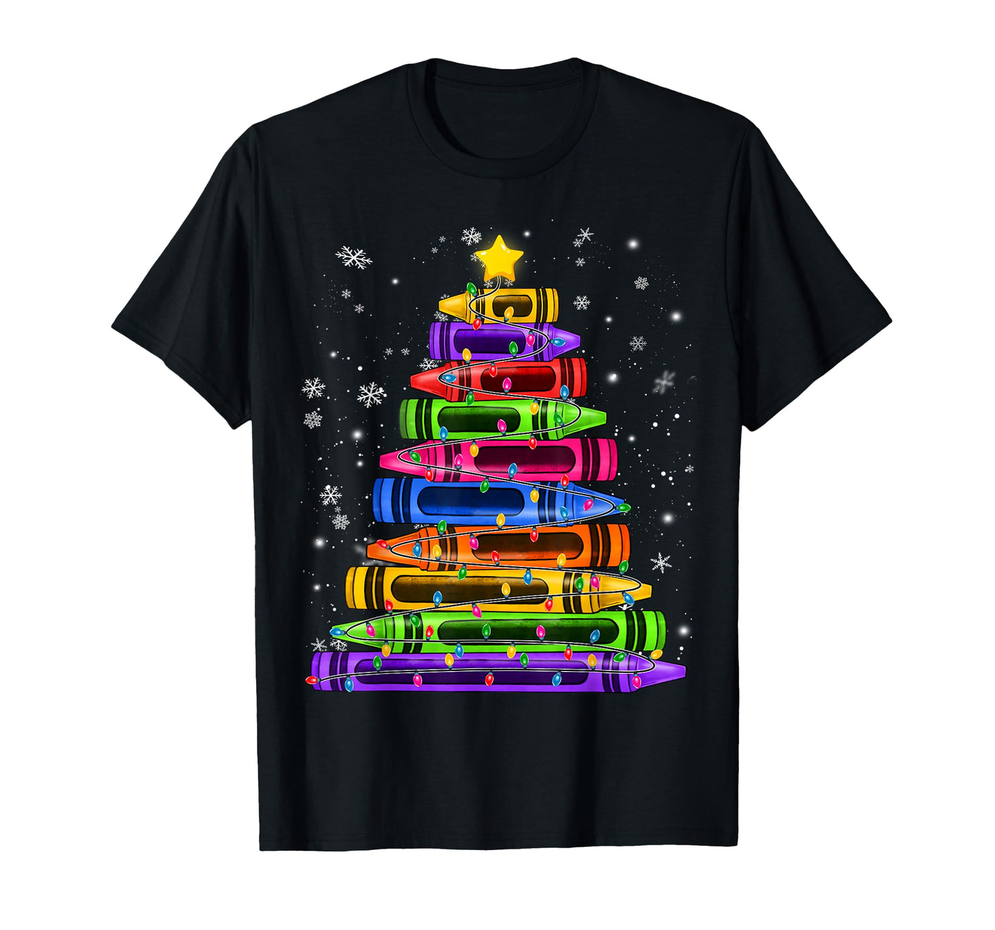 Crayon Christmas Tree Lights School Teacher Student Xmas T-Shirt